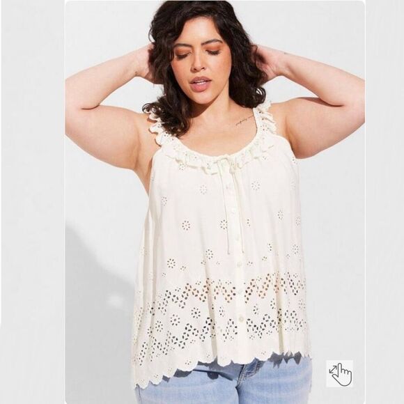 Torrid Ivory Eyelet Ruffle Tie Front Tank Top Sz 2X - Picture 4 of 11